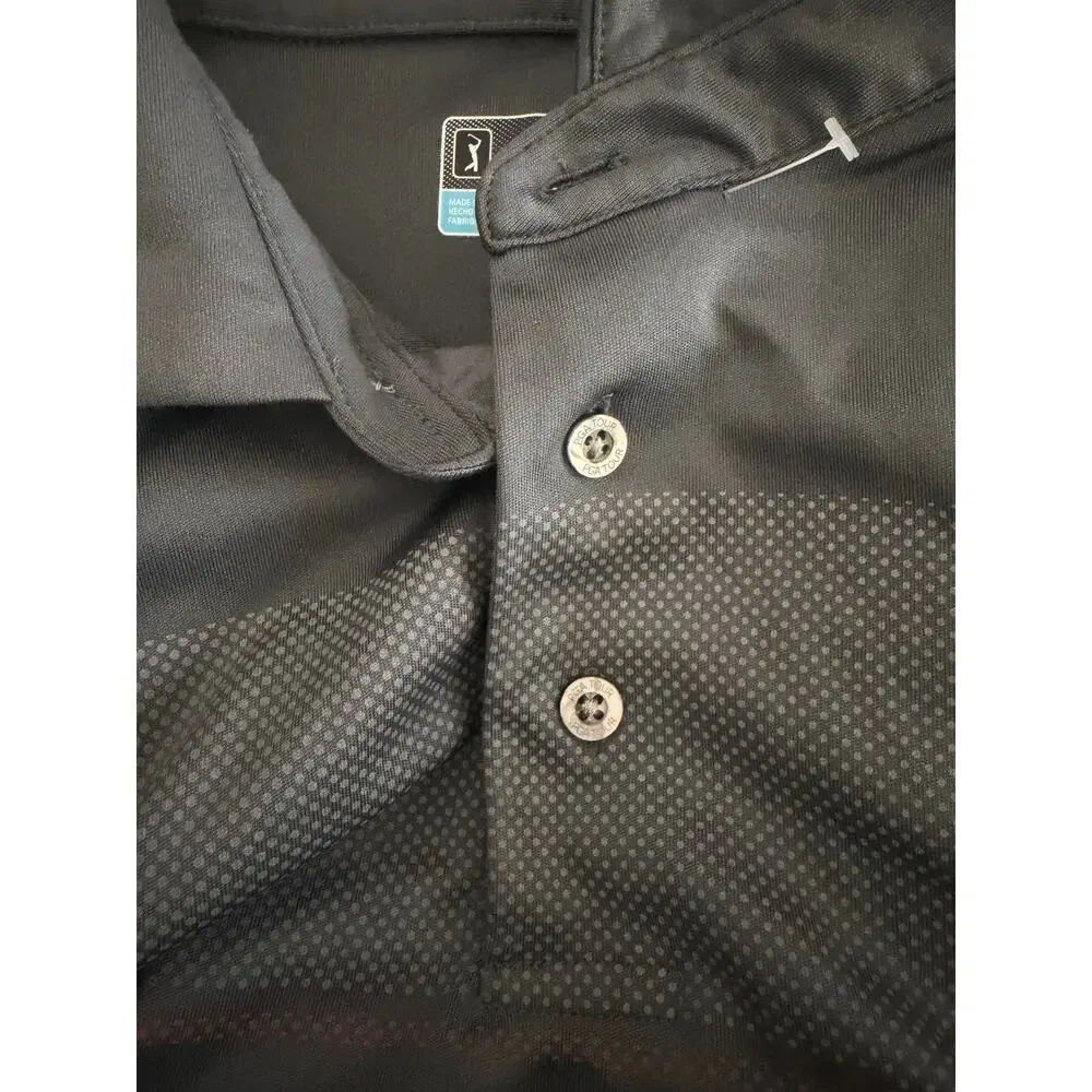 NWOT PGA Tour Black Polka Dot Short Sleeve Polo Shirt Men's Size Large